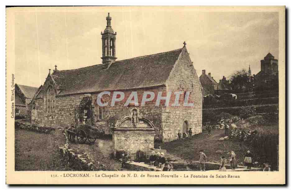 CPA Locronan La hapelle de ND de Bonne Nouvelle La fontaine de Saint Renan Enfants