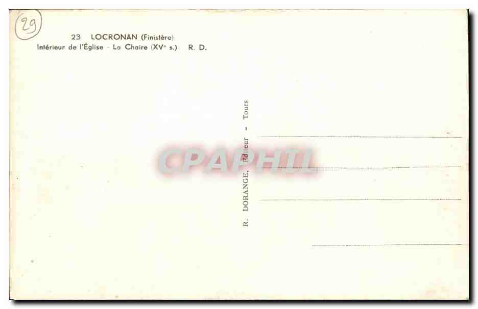 CPA Locronan Interieur de L Eglise La Chaire — Rückseite