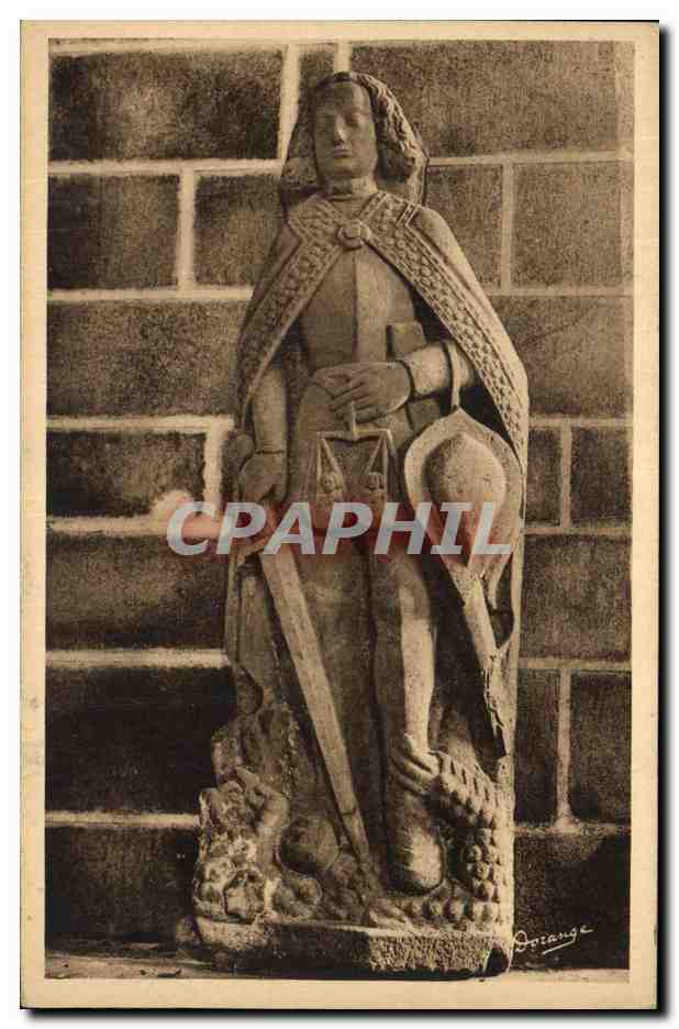 CPA Locronan Statue de Saint Michel Chapelle du Penity