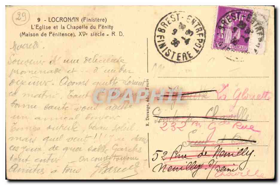 CPA Locronan L Eglise et la Chapella du Penity — Rückseite