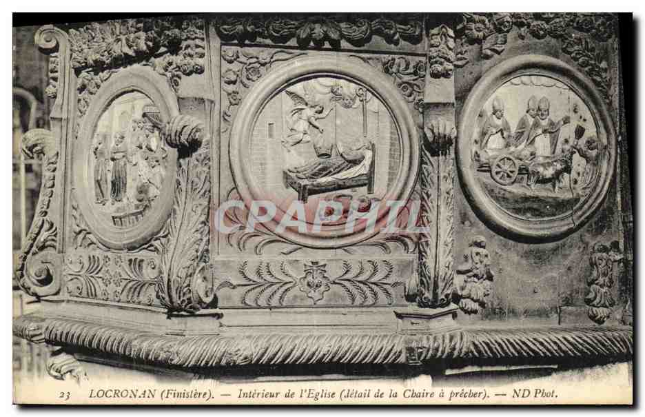 CPA Locronan Interieur de l Eglise de la Chaire Detail de la chaire a precher