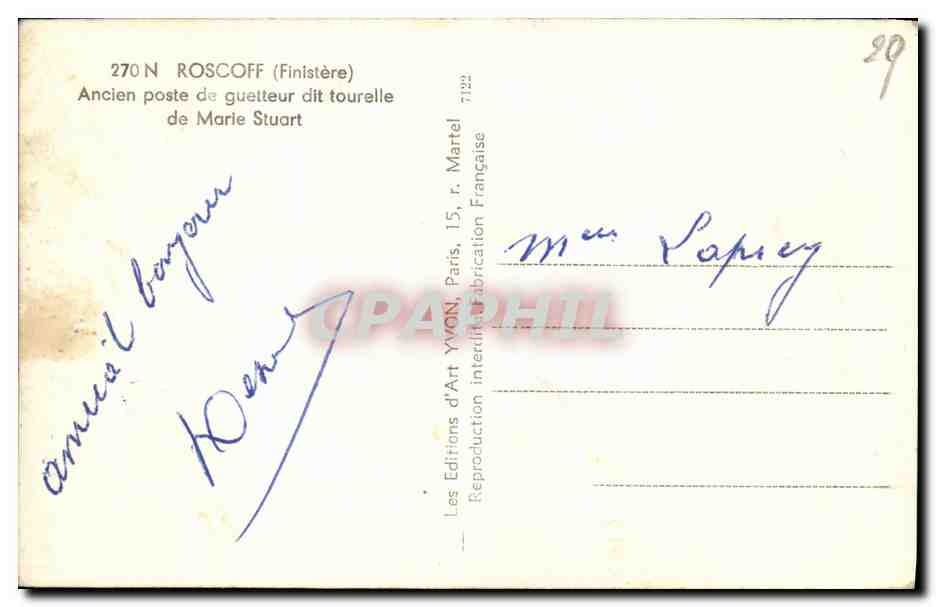 CPA Roscoff Ancien poste de guetteur dit tourelle de Marie Stuart — Rückseite