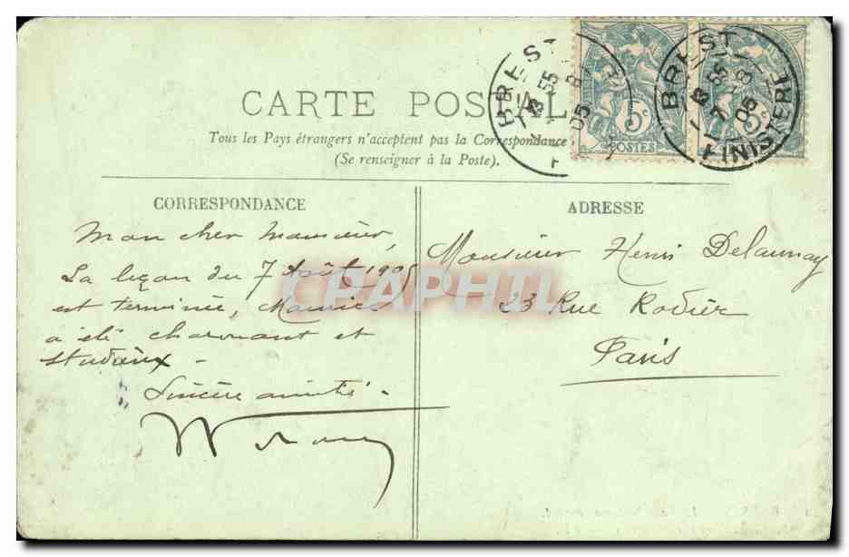 CPA Brest Le Pont National ouvert Sortie du croiseur d Estrees Bateau  — Rückseite
