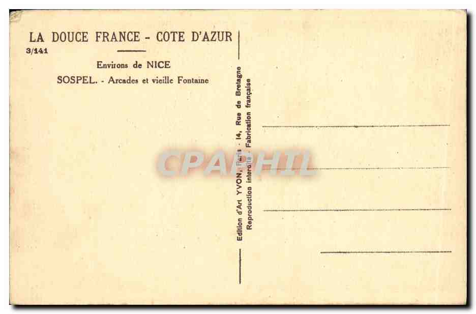 Sospel — Arcades et vieille Fontaine — Édition d'Art YVON — Rückseite