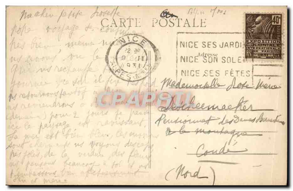 CPA Beaulieu Sur Mer Avenue Blundell Mapie — Rückseite