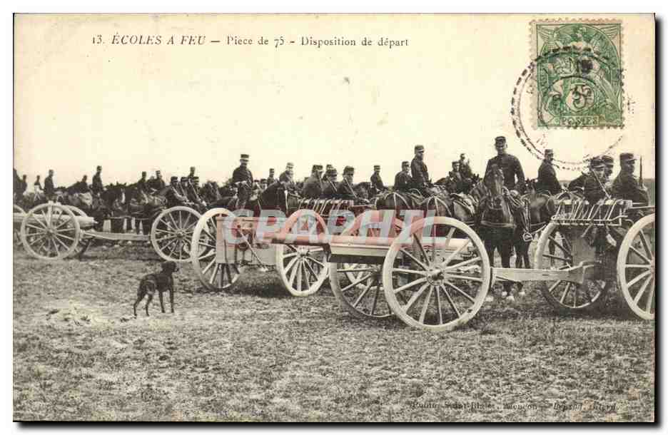 CPA Ecoles A Feu Piece de 75 Disposition de depart Militaria
