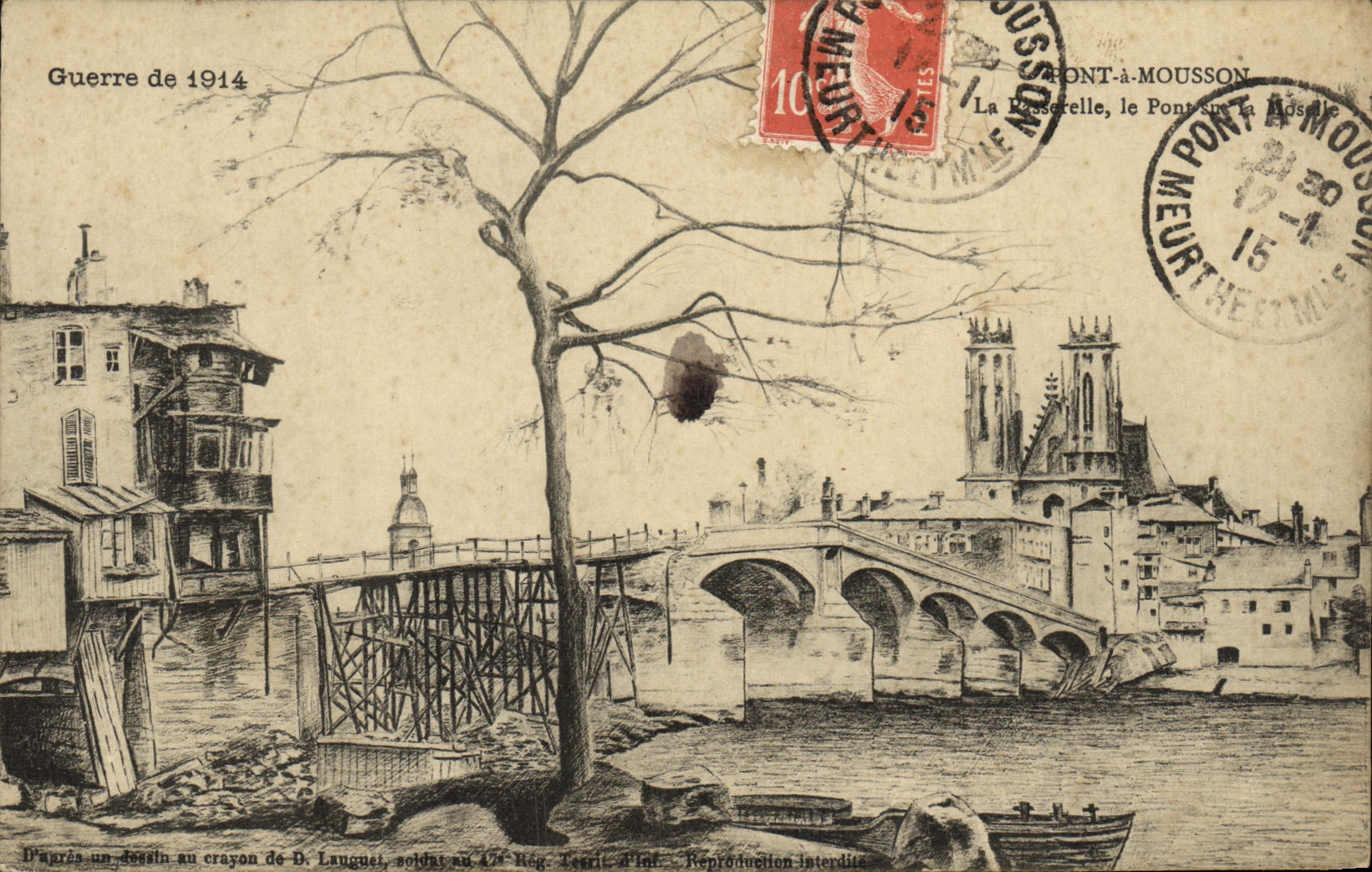 CPA Pont Mousson le Pont sur la Moselle La passerelle Militaria