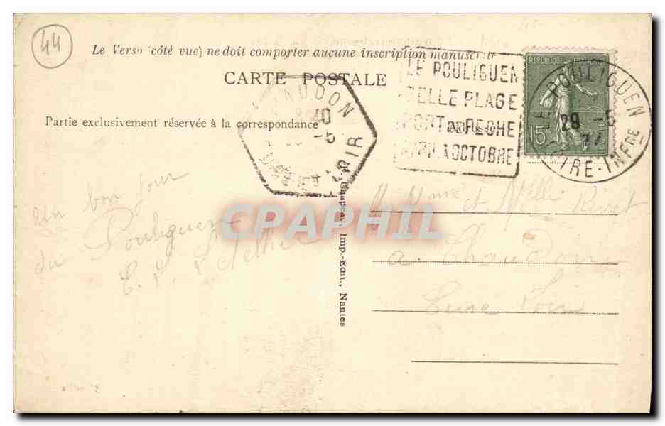 CPA Le Pouliguen Sur la Cote La grotte des korrigans — Rückseite
