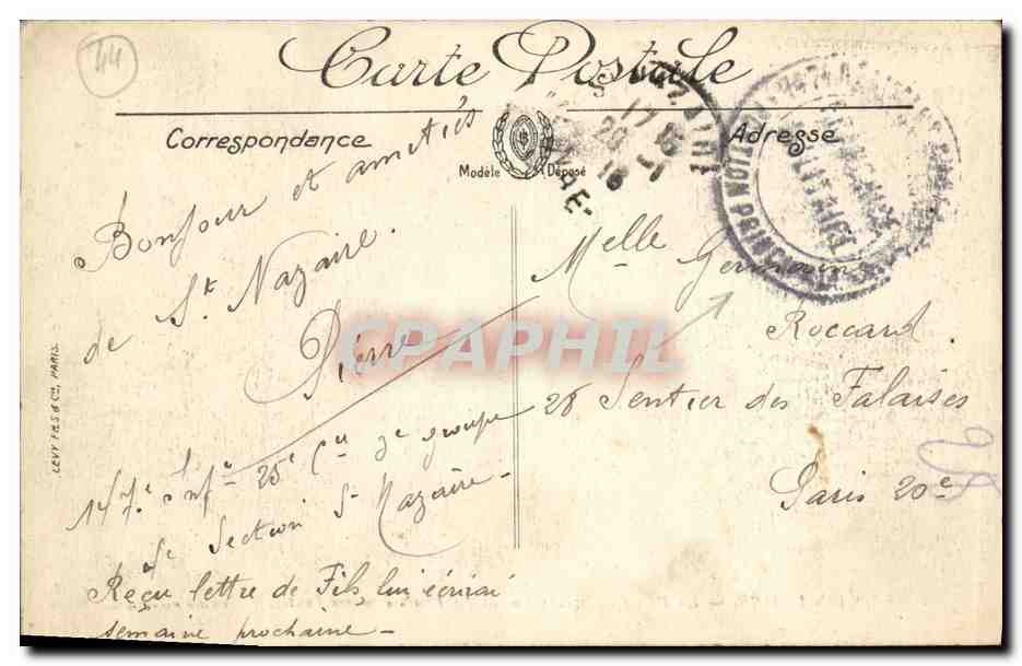 CPA St Nazaire LA Pointe Villez martin — Verso