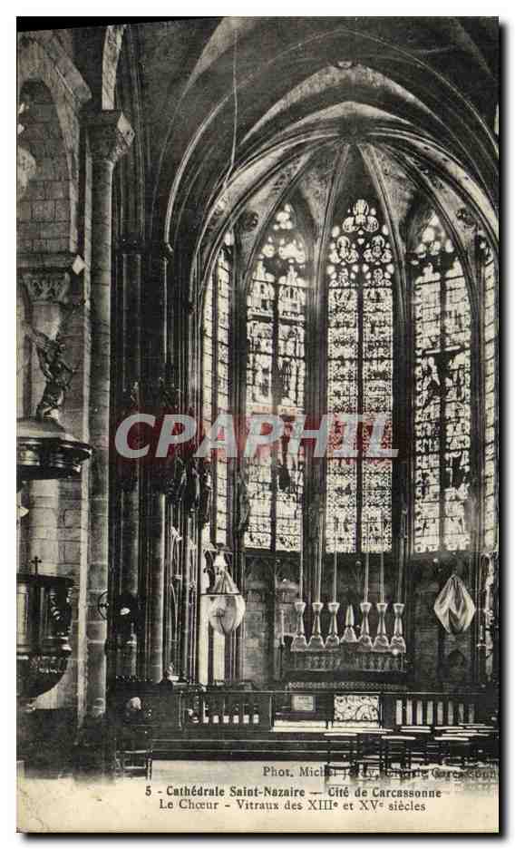 CPA Cathedrale Saint Nazaire Cite de Carcassonne Le choeur Vitraux