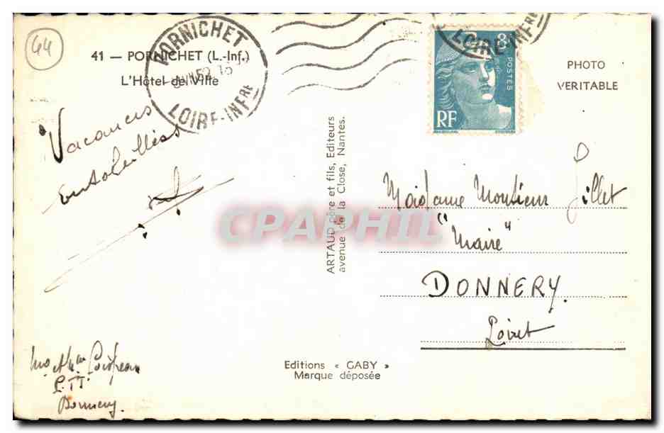 CPM Pornichet L Hotel de Ville — Rückseite