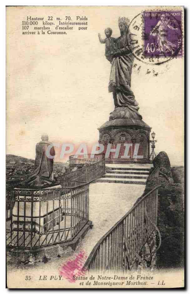 CPA Le Puy Statue de Notre DAme de France et de mosneigneur Morthon 