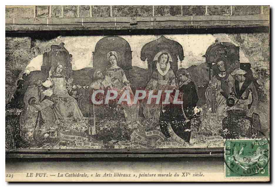 CPA Le Puy La Catbidrale les Arts liberaux peinture murale du 15eme