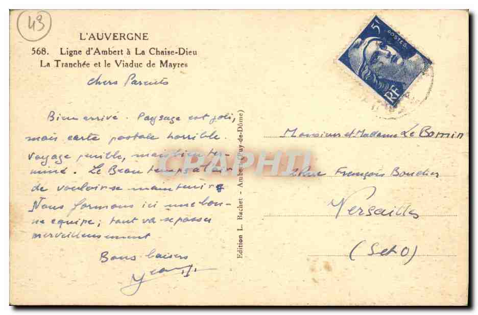 CPA Ligne d Ambert a La Chaise Dieu La tranchee et le viaduc de Mayres — Rückseite