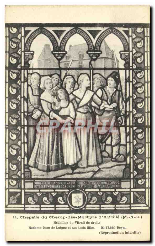 CPA Chapelle du Champ des Martyrs d Avrille Medaillon du vitrail de droite Madame Dean de Luigne et ses trois filles