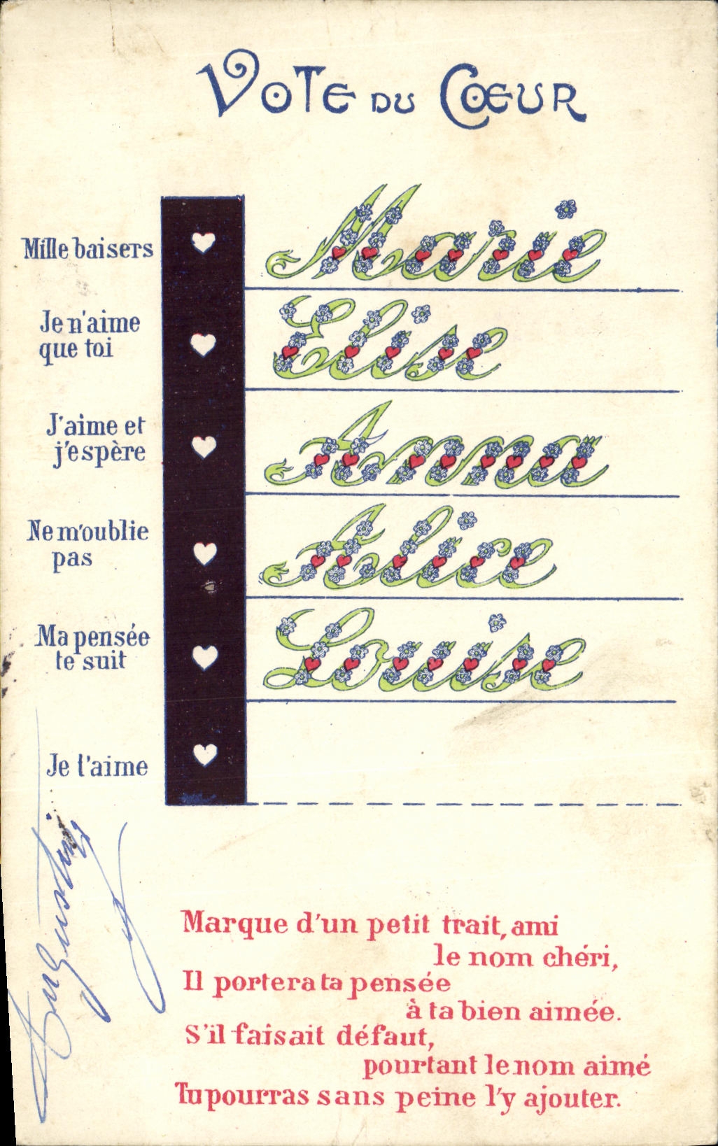 CPA Fantaisie Vote du coeur Marie Elise Anna Alice Louise