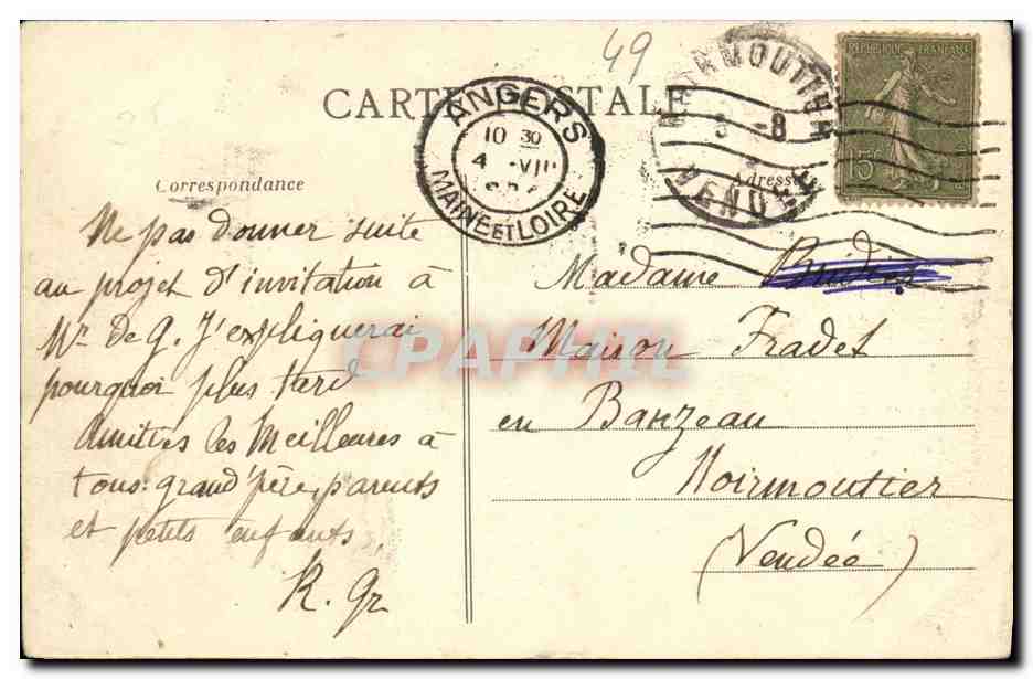 CPA Angers Etablissement Saint Martin la Foret Cote de la Clinique — Rückseite