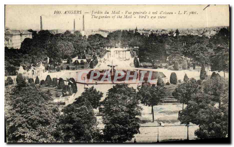 CPA Angers Jardin du Mail Vue generale a vol d oiseau