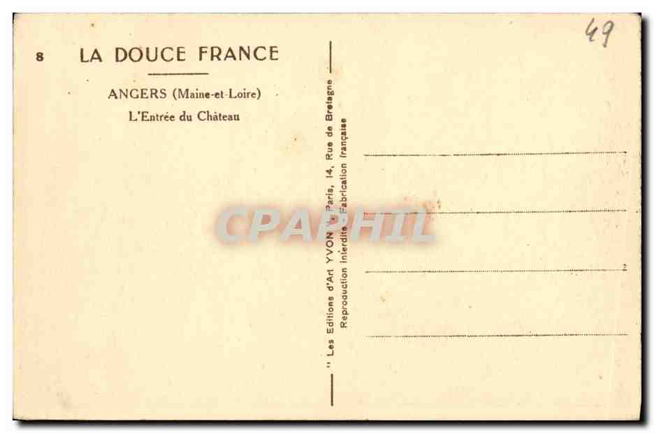 CPA Angers L Entree du Chateau — Rückseite