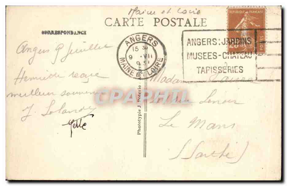 CPA Angers Le Kiosque du Mail et l Hotel de Ville — Rückseite