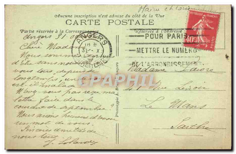 CPA Angers La Maine et la Promenade de la Place Larochefoucault — Rückseite