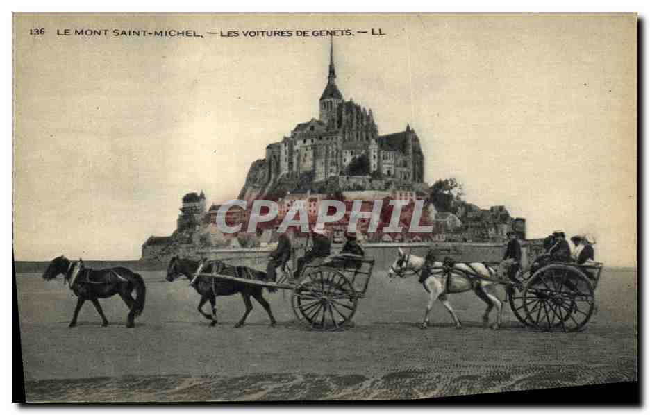 CPA Le Mont Saint Michel Les Voitures de Genets