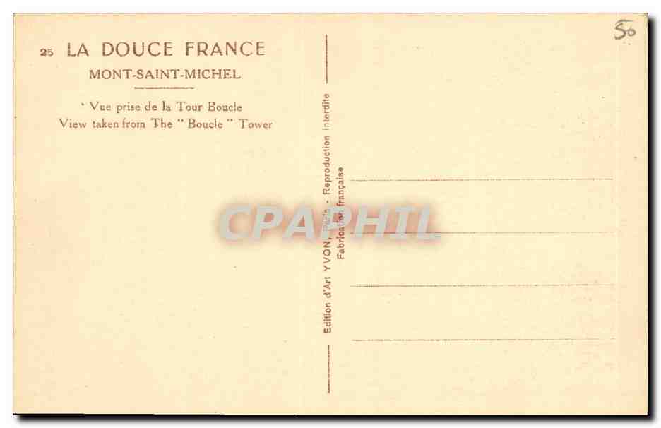 Mont-Saint-Michel — Vue prise de la Tour Boucle — Édition d'Art YVON — Verso