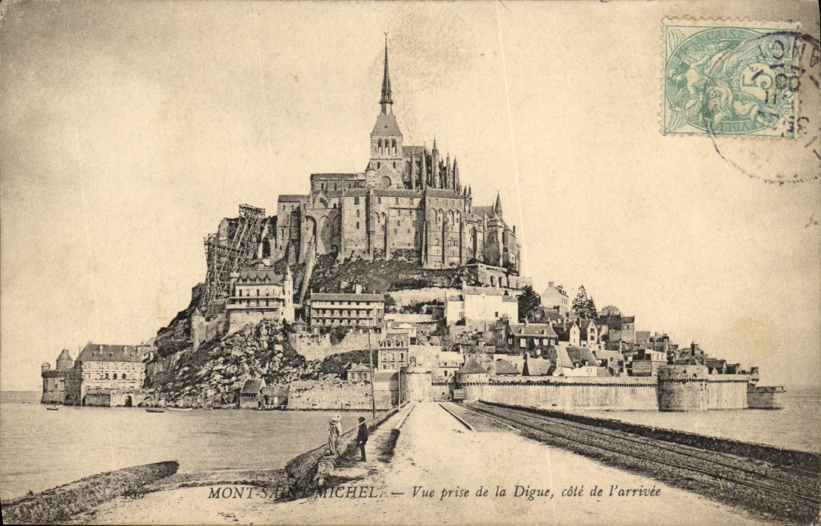 Mont-Saint-Michel — Vue prise de la Digue, côté de l'arrivée — Éditeur Edo