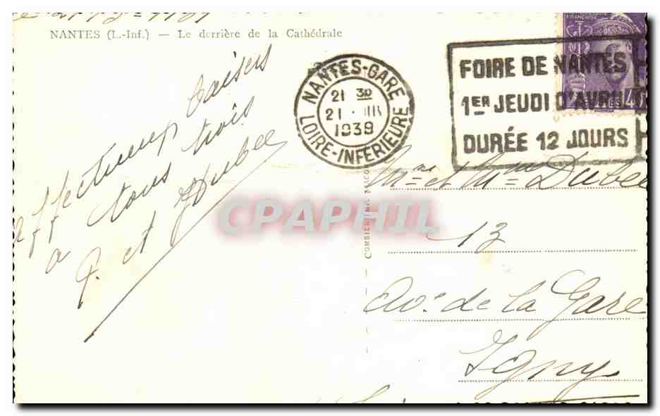 CPA Nantes Le derriere de la Cathedrale — Rückseite