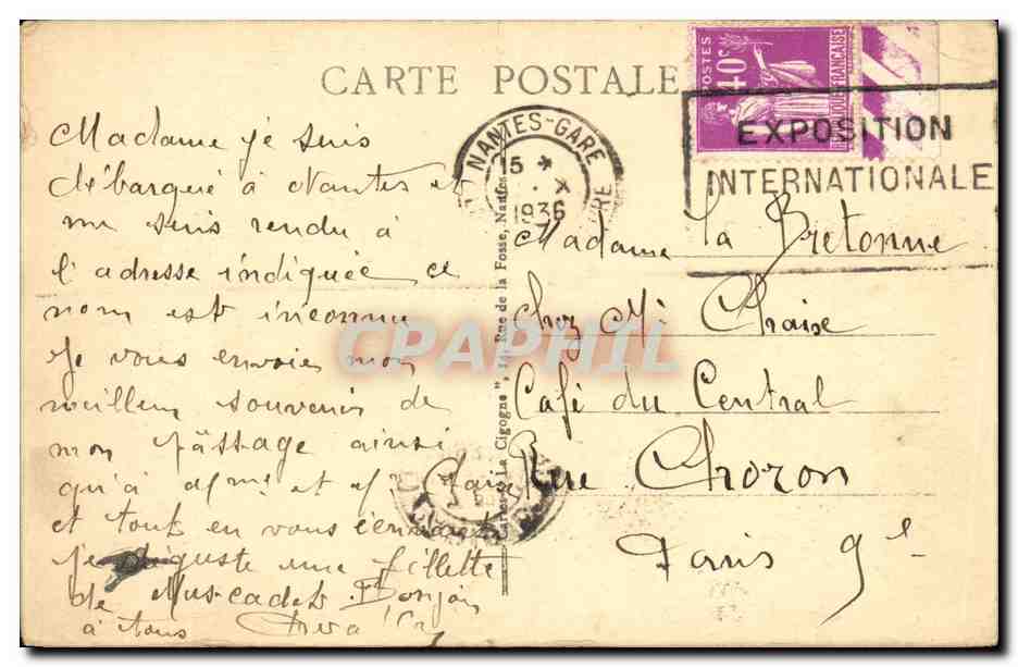 CPA Nantes La Place du Pilori et Rue de Verdun — Rückseite