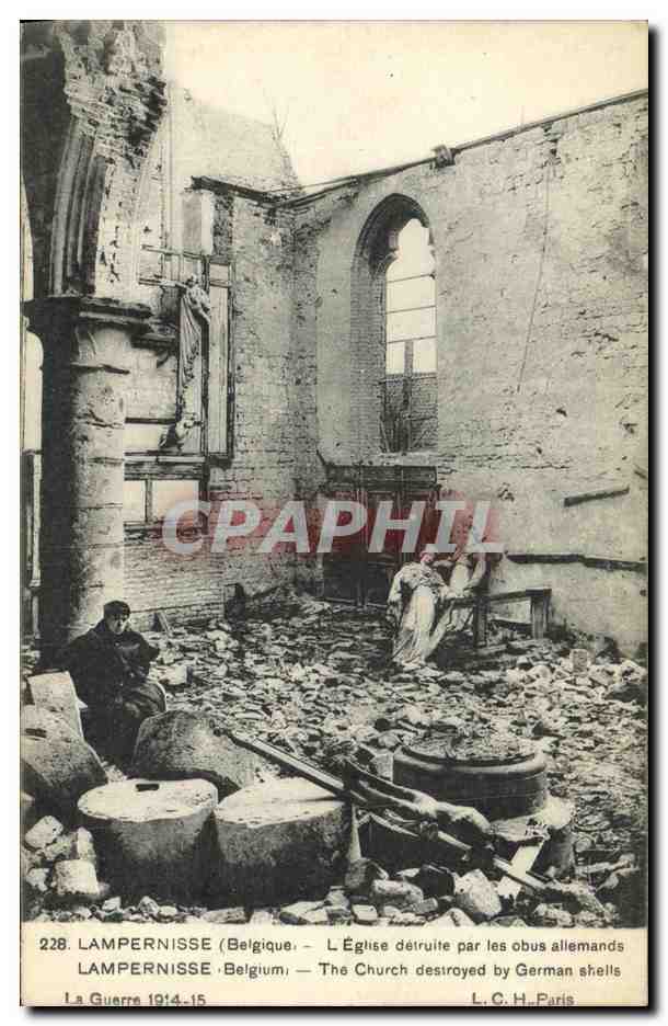 Lampernisse (Belgique) — L'Église détruite par les obus allemands — L. C. H. Paris n°228