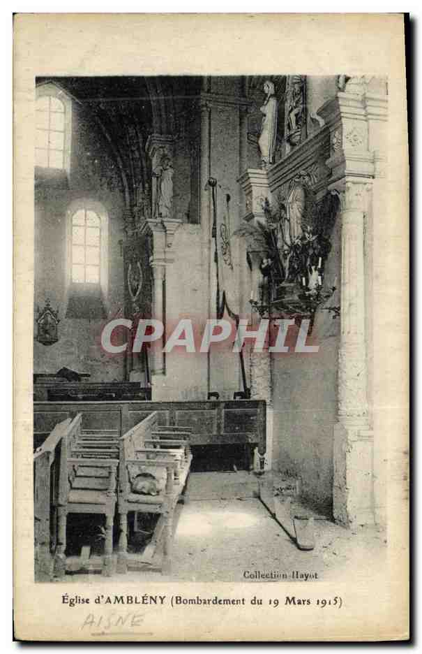 Église d'Amblény — Bombardement du 19 Mars 1915 — Collection Haynot
