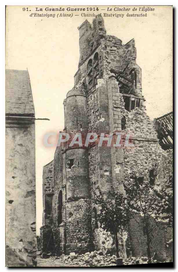 Étatvigny (Aisne) — Ansicht des zerstörten Kirchturms — J.M.B.
