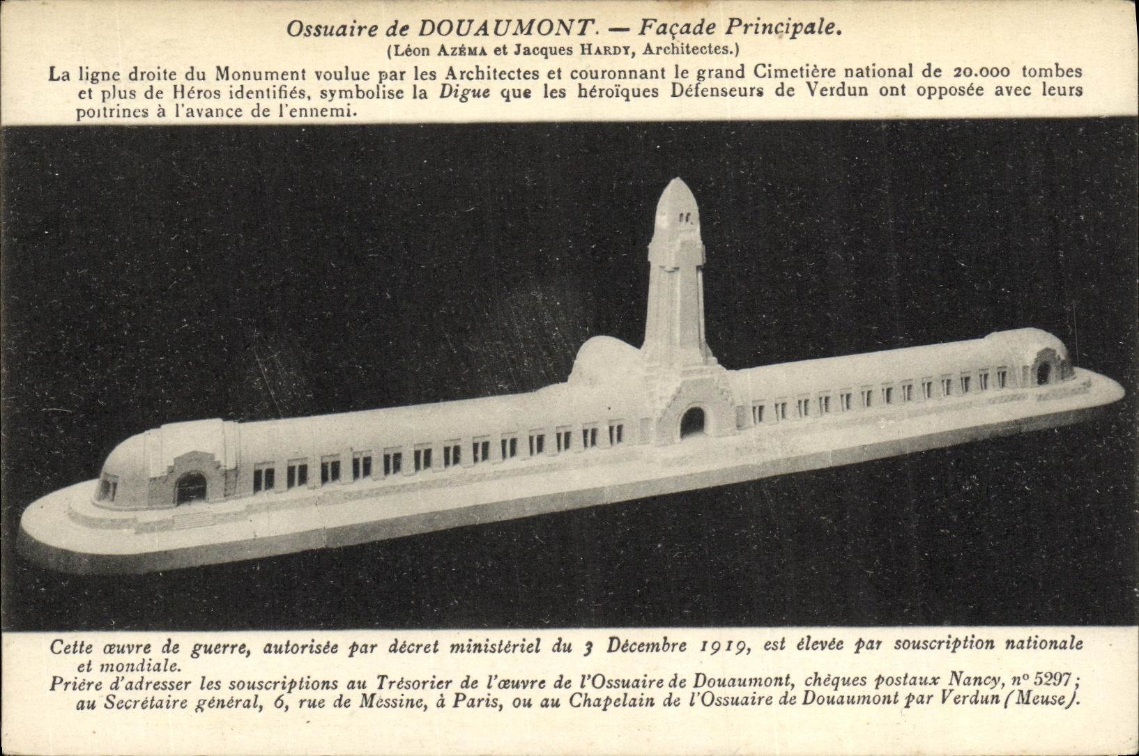 Ossuar von Douaumont — Hauptfassade — Phototypie A. Humblat - Nancy, n° 5297