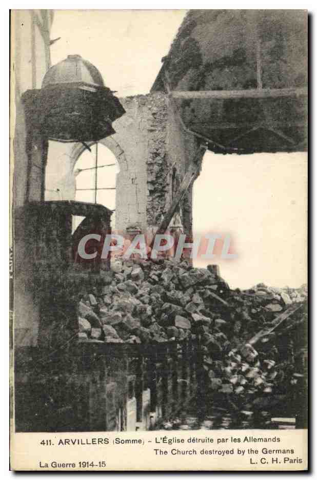 Arvillers (Somme) — Die Kirche, zerstört von den Deutschen — L. C. H. Paris, n° 411