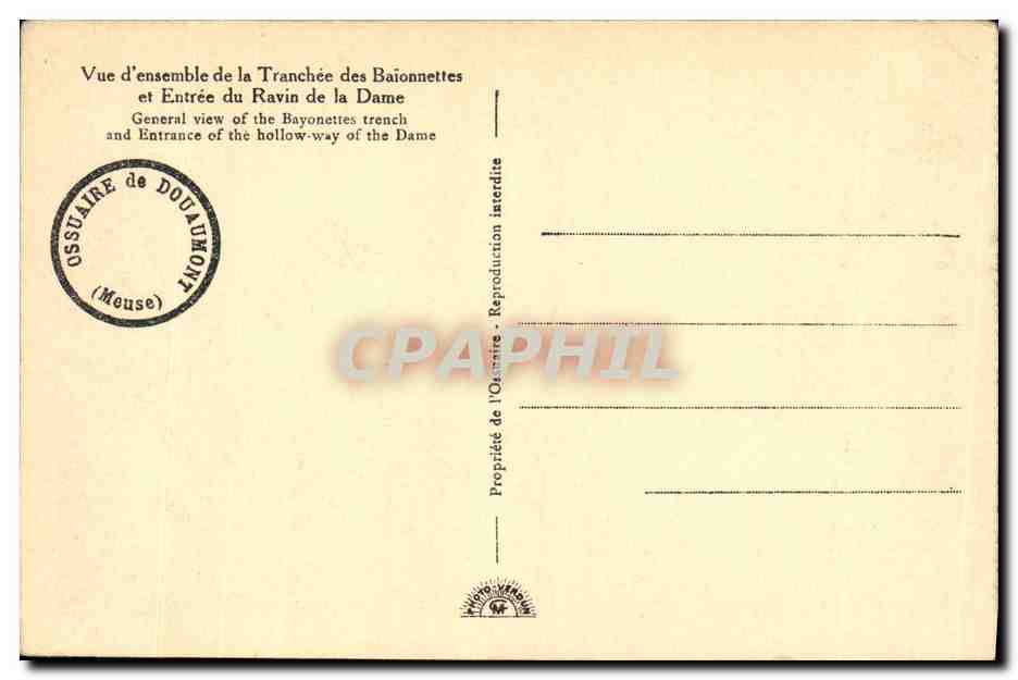 CPA Militaria Vue d ensemble de la tranchee des baionnettes et entree du ravin de la Dame — Verso