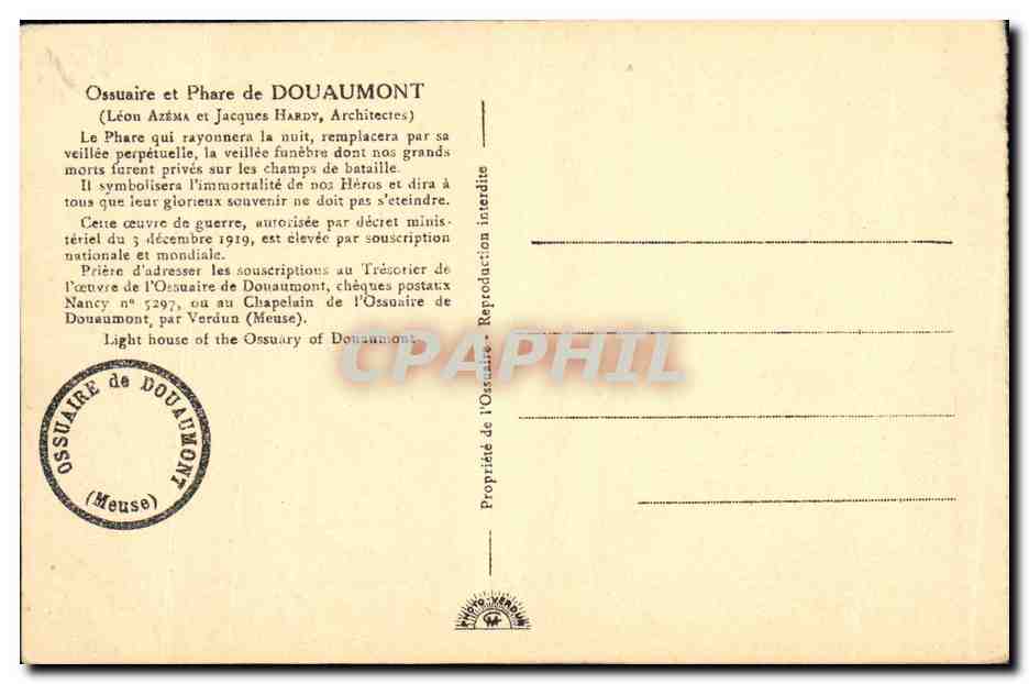 CPA Militaria Ossuaire et Phare de Douaumont le Phare — Reverso