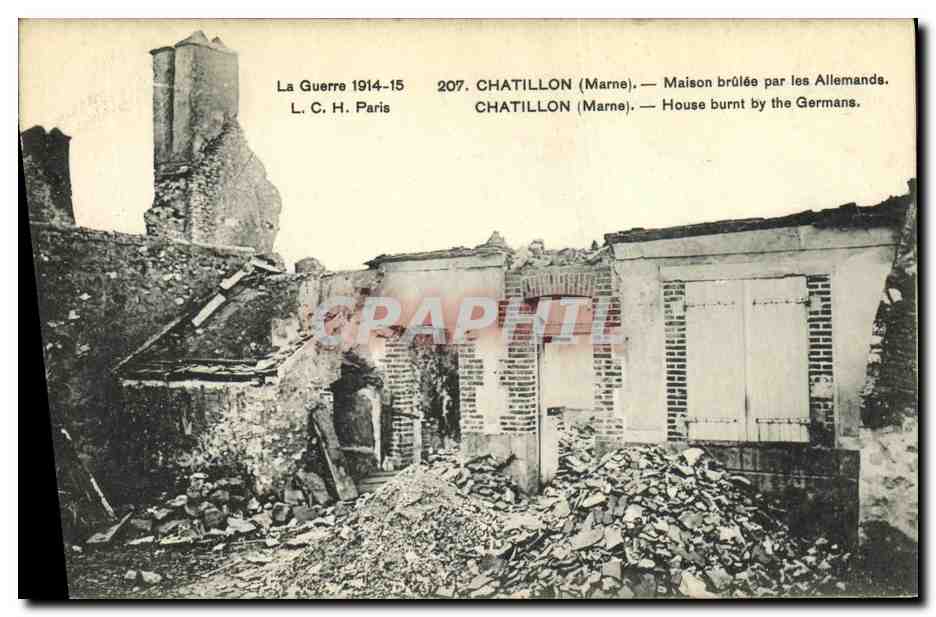 CPA Militaria Chatillon Marne Maison borlee par les Allemands