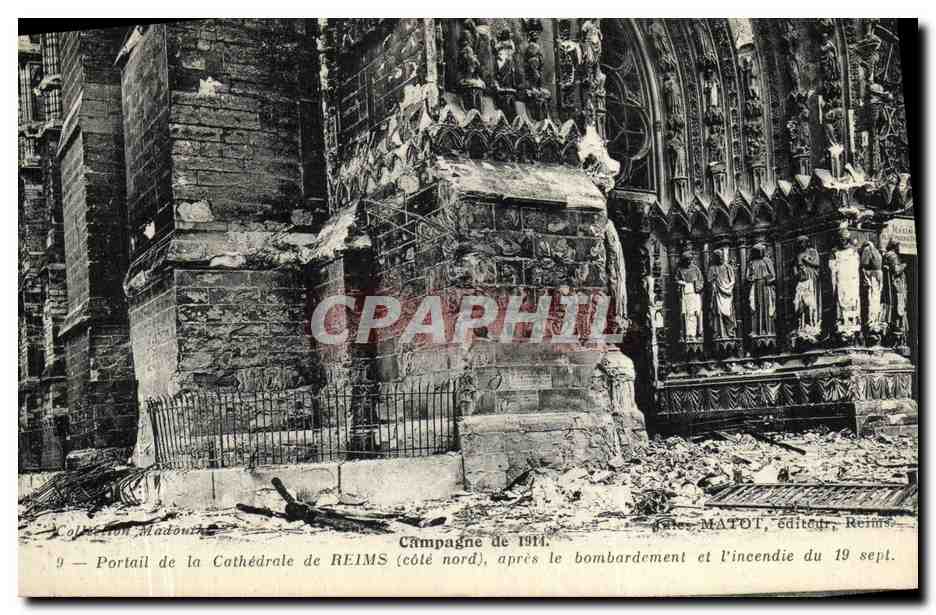 CPA Militaria Reims Portail de la Cathedrale Apres le Bombardement