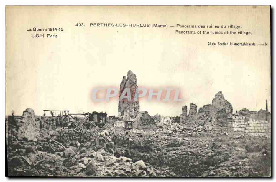 CPA Militaria Perthes Les Hulus Panorama des Ruines du Village