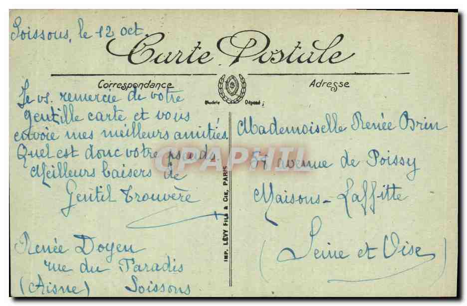 CPA Militaria Soissons Vue generale Vers la cathedrale — Rückseite