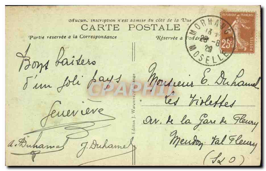 CPA Militaria Morhange Monument et Cimetiere des Soldats francais — Back