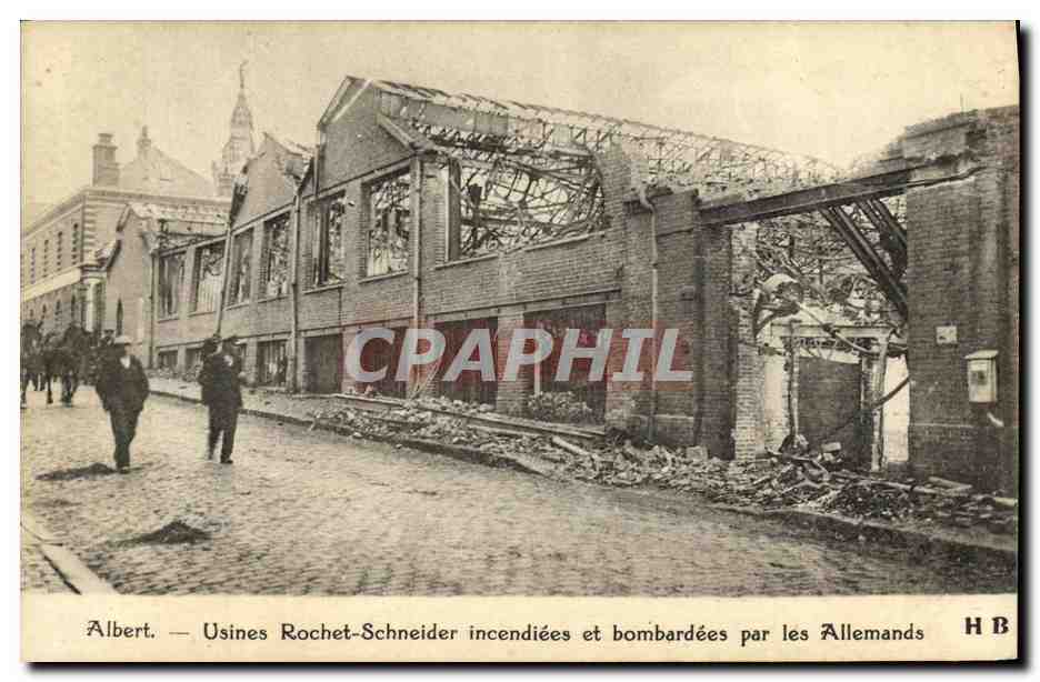 CPA Militaria Albert Usines Rochet Schneider Incendiees