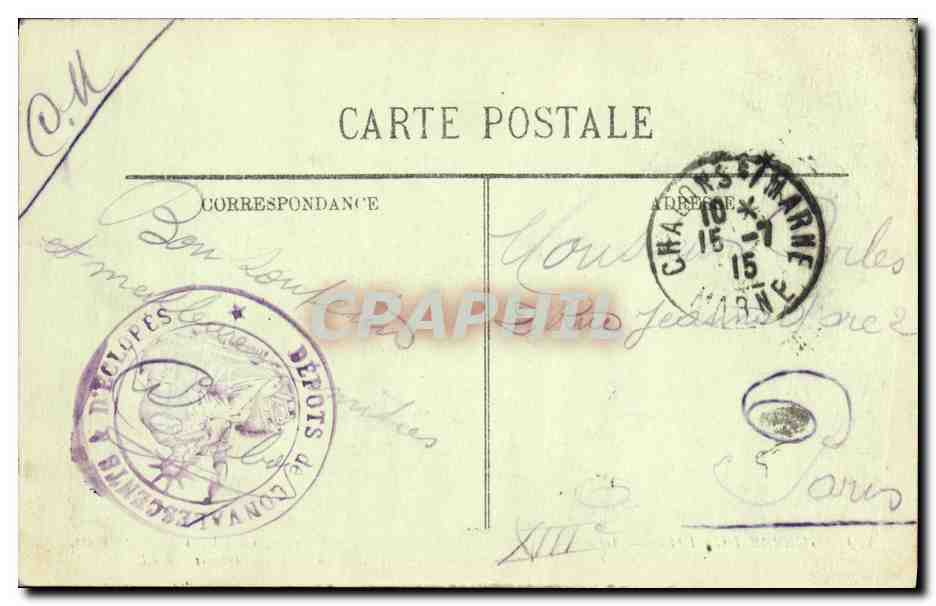 Arras — Détroit de la guerre 1914-1915 — Dépôt de convalescents — Rückseite
