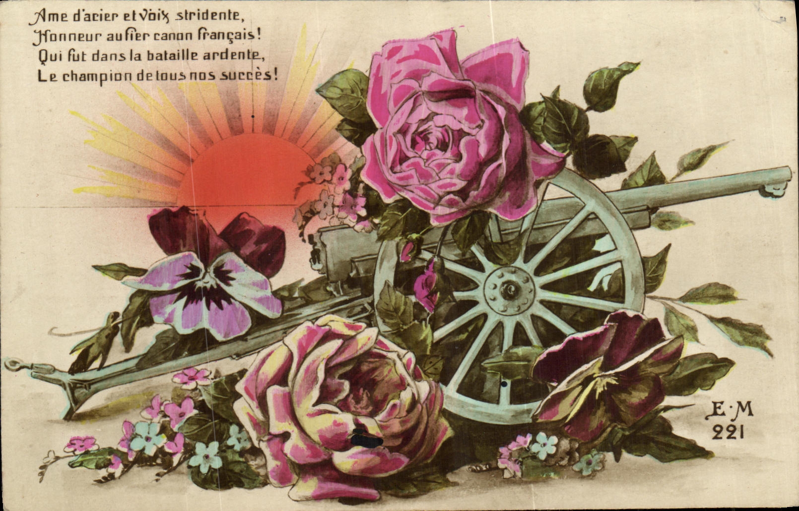 CPA Militaria Canon Fleurs 