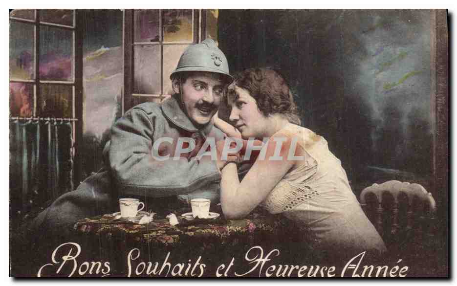 CPA Militaria Bons Souhaits et Heureuse Annee Femme 
