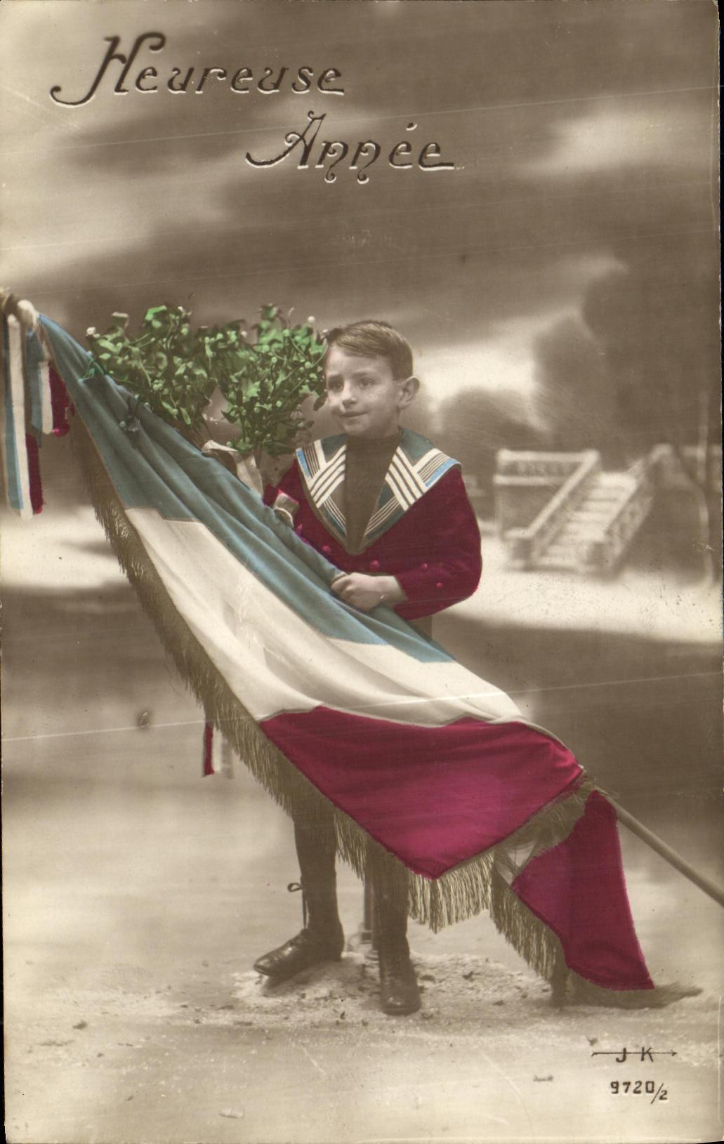 CPA Militaria Heureuse Annee Enfant Drapeau 