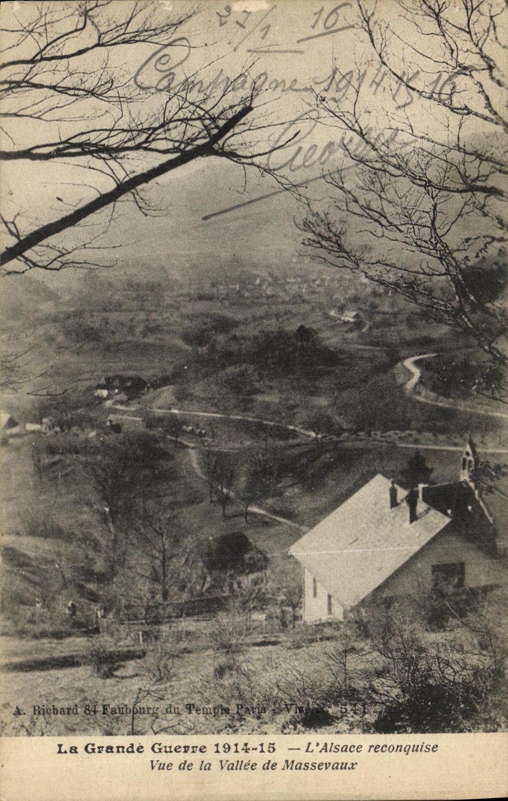 Vue de la Vallée de Massevaux — L'Alsace reconquise — A. Richard 84 Faubourg du Temple Paris