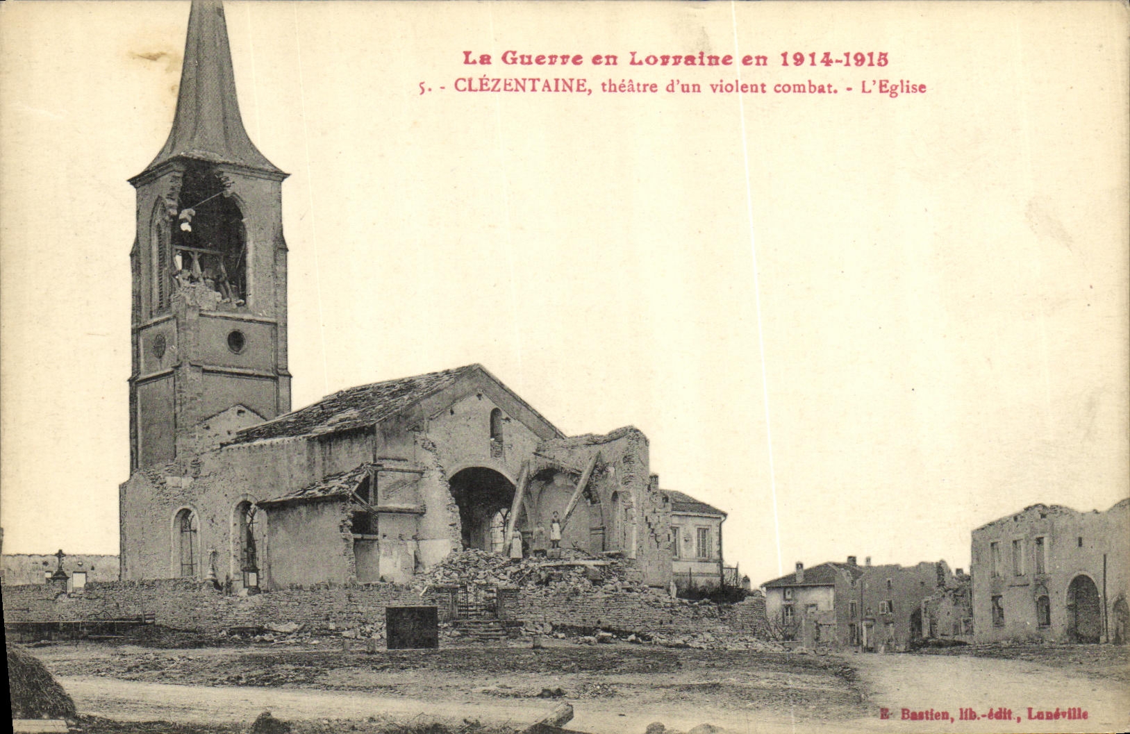 Clézentaine — Zerstörte Kirche — E. Bastien, Verlag, Lanéville