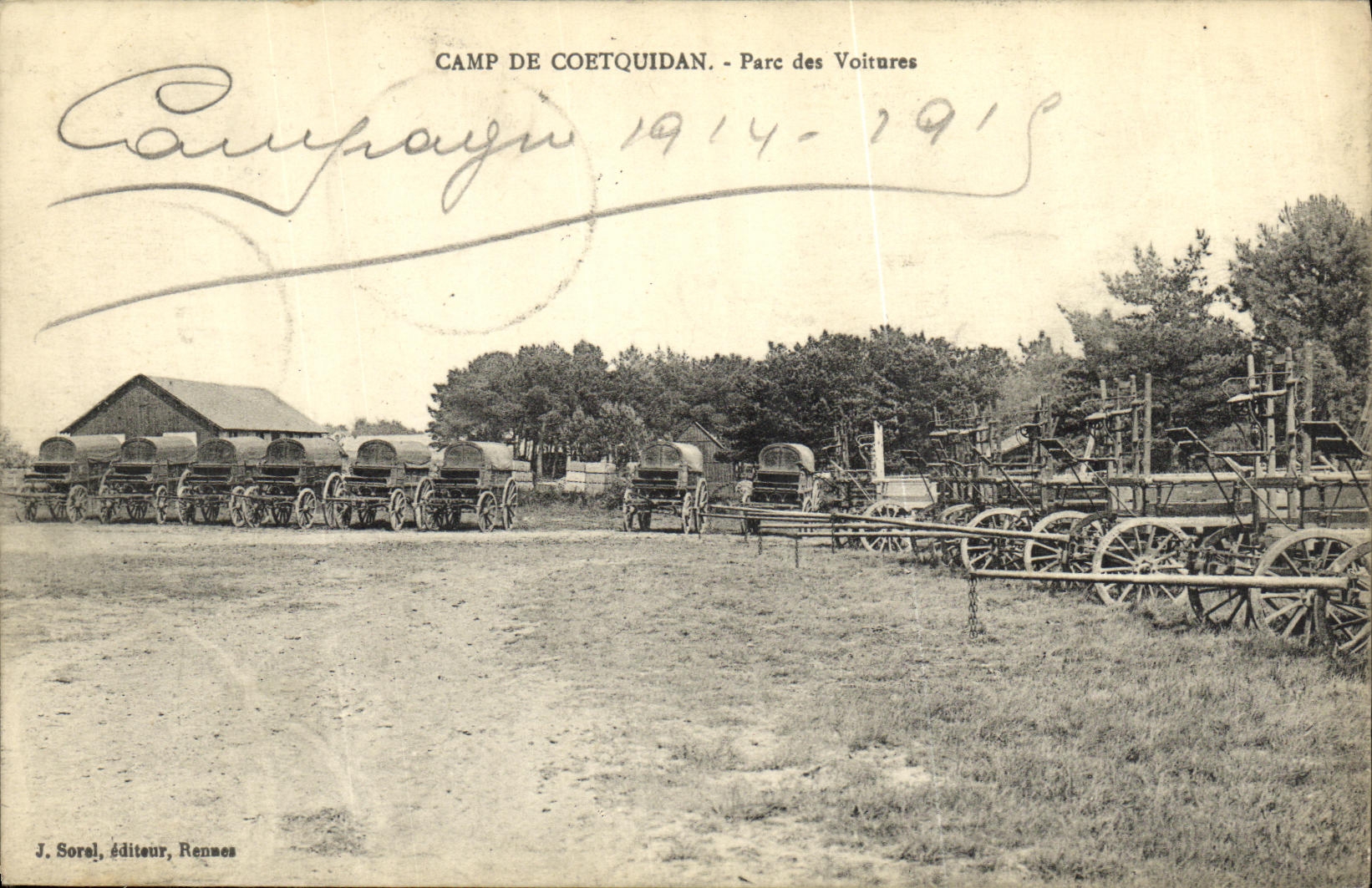 CPA Militaria Camp De Coetquidan Parc des Voitures
